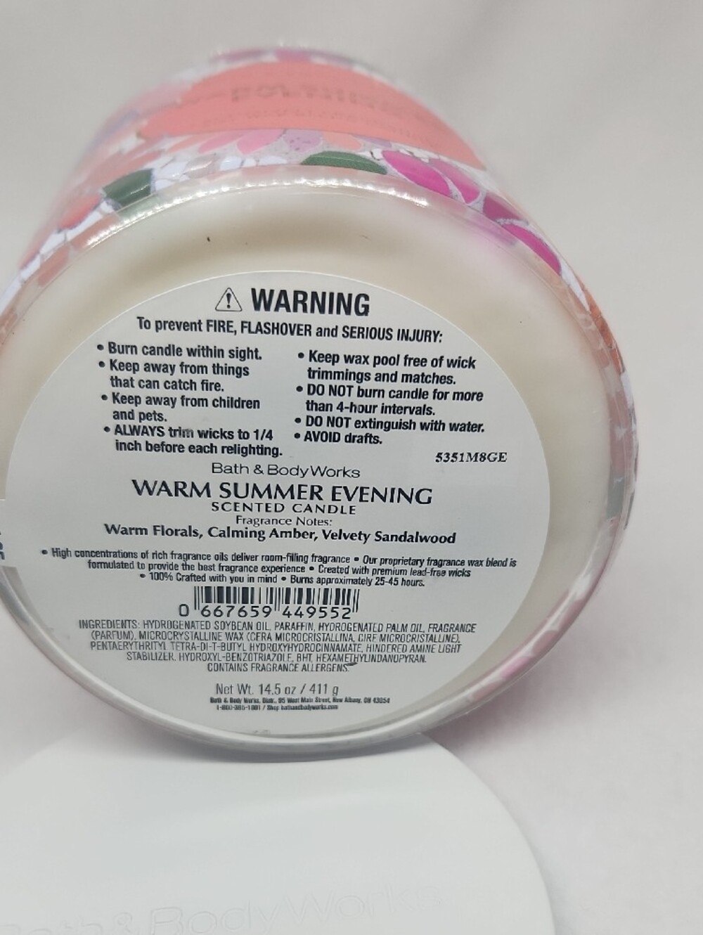Bath & Body Works Warm Summer Evening Candle - Pink, Coral, Purple Floral Jar - Picture 5 of 5